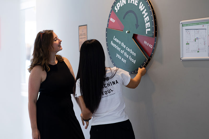 'Wheel of Knowledge' installations are installed in a&o Hostels to heighten awareness about the CO2 impact of food.